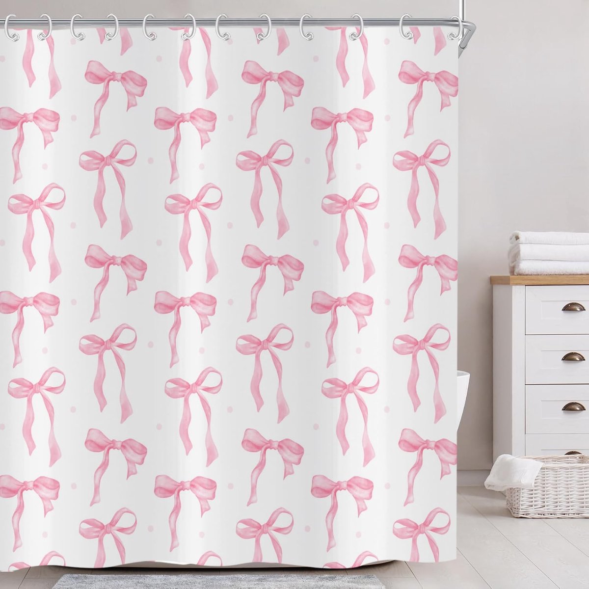 Omgoods - Roze Douchegordijn 180 x 200 cm met Strik - Waterdicht en Wasbaar Polyester