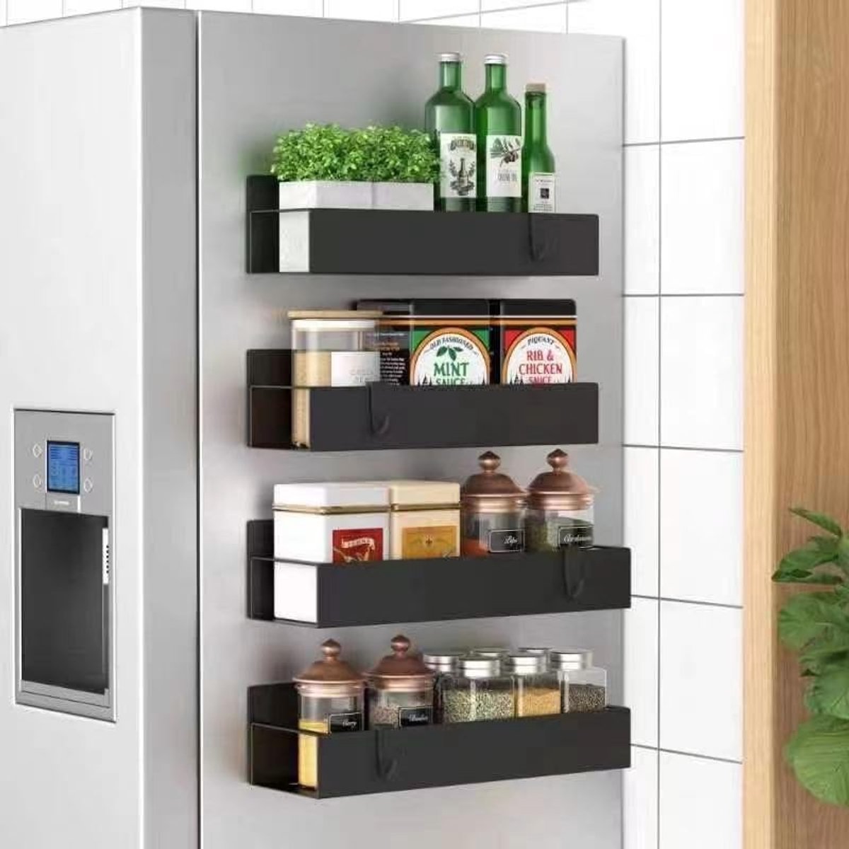 Omgoods - Magnetische Kruidrek Set van 4 - Geen Boren Nodig Zwart