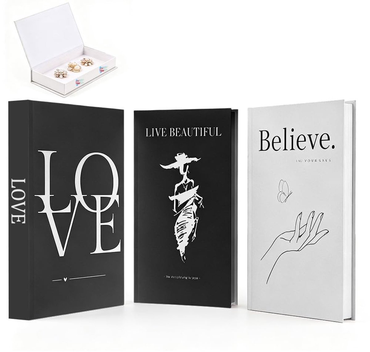 Omgoods - Set van 3 Decoratieve Boeken met Verborgen Opslag