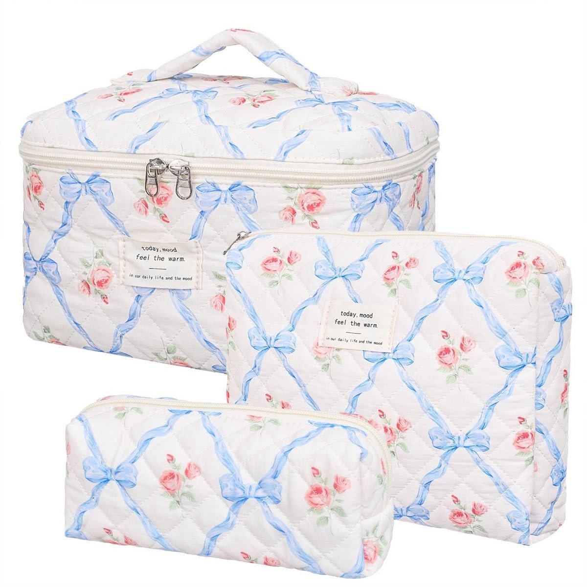Omgoods - 3-delige Set Make-Uptasjes - Bloemenprint - Draagbare Organizer