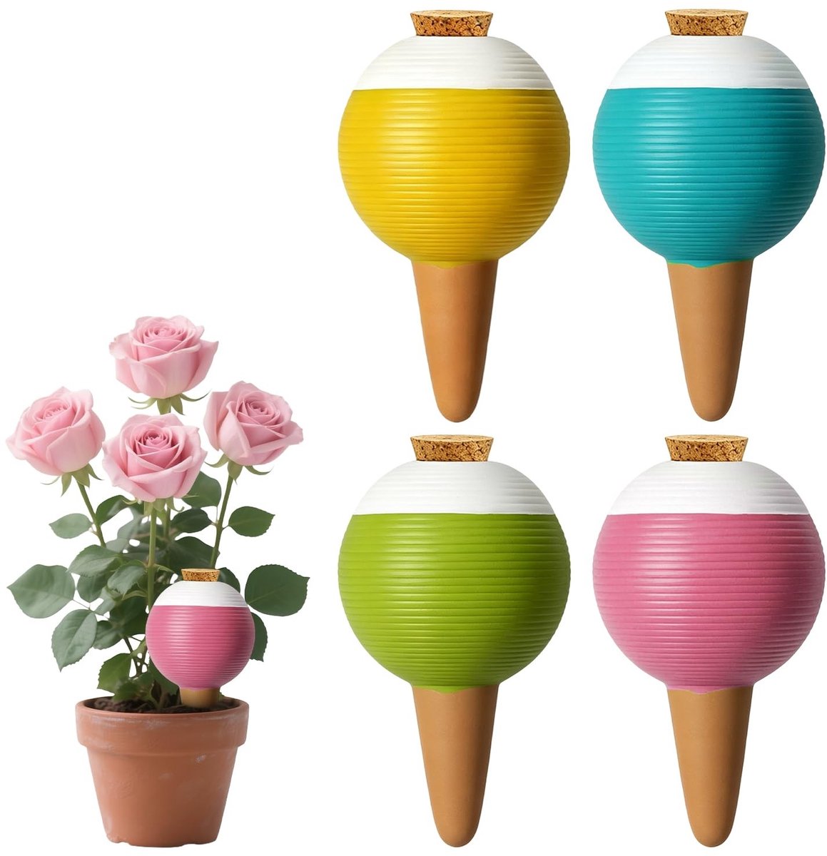 Omgoods - Set van 4 Terracotta Irrigatiestaven voor Planten