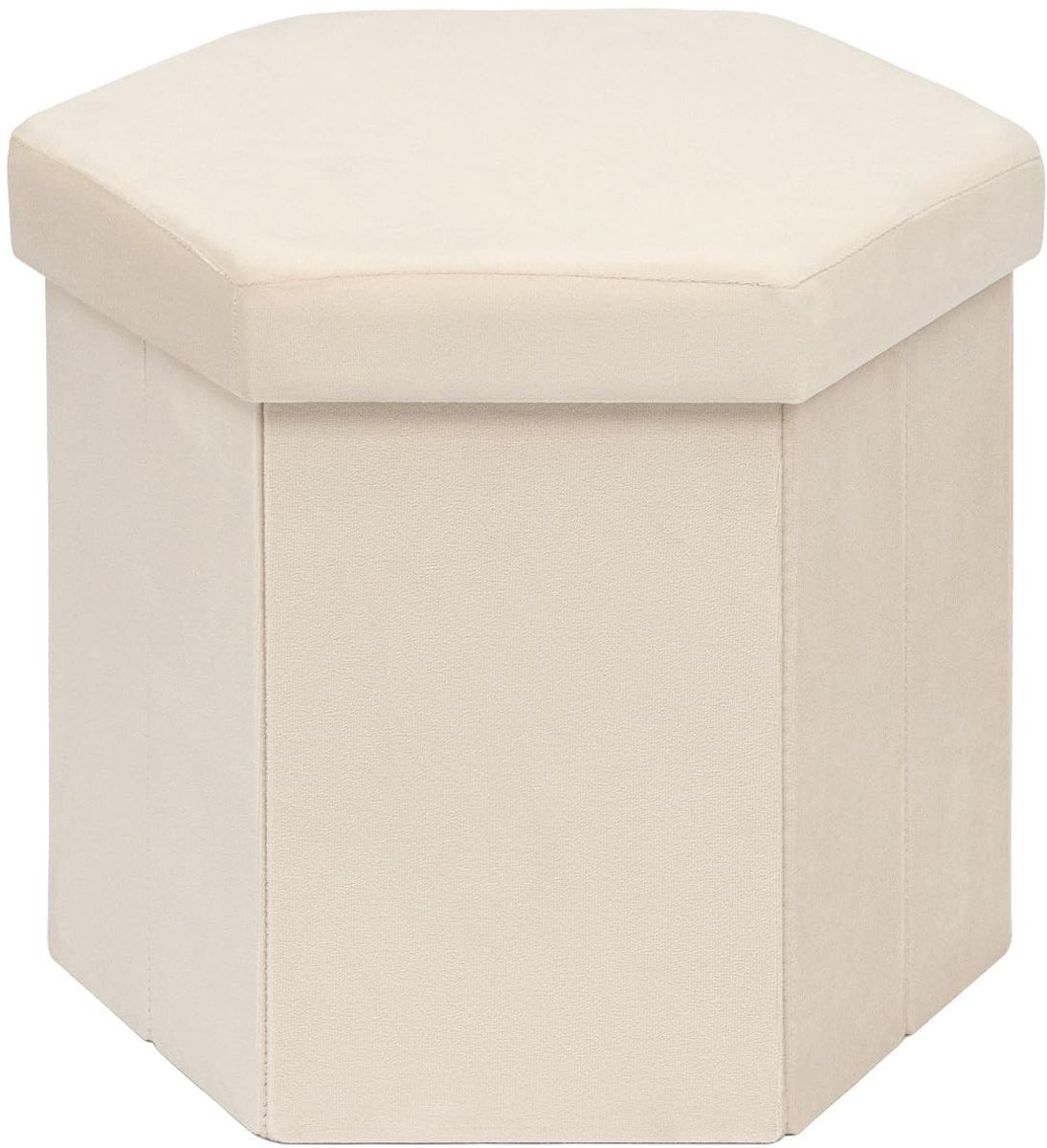 Omgoods - Opvouwbare Pouf met Opbergruimte Velours Hexagonaal 43 x 38 x 38 cm Crème