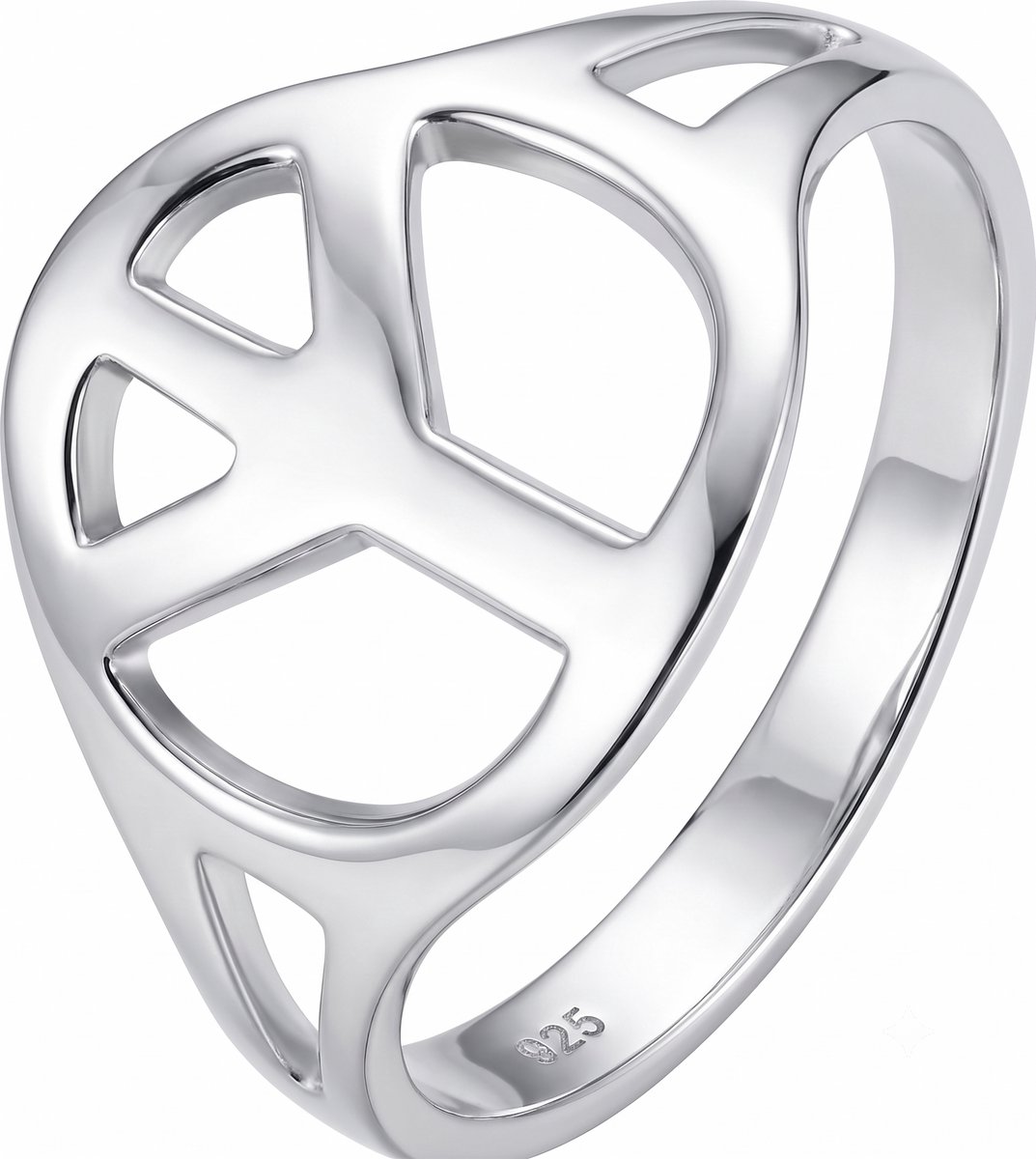 925 Sterling Zilveren Ring 'Peace' - Vredesteken - Opengewerkt Design - 14mm Breed - Dames