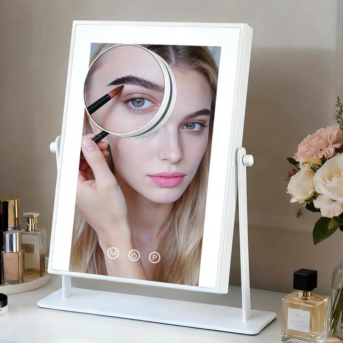 Omgoods - Make-up Spiegel met Verlichting - Dimbare 10x Vergroting, 360° Rotatie