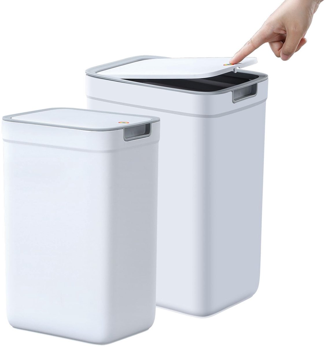 Omgoods - Set van 2 Smalle Prullenbakken met Deksel, 13.5L + 9L, Wit