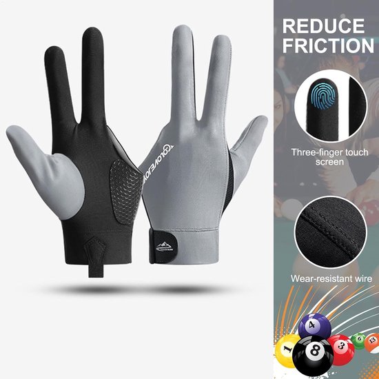Biljarthandschoenen - Pool Handschoenen - Nauwkeuriger Spelen - Open Vingers Ontwerp - Universele Maat - Grijs — afbeelding 3