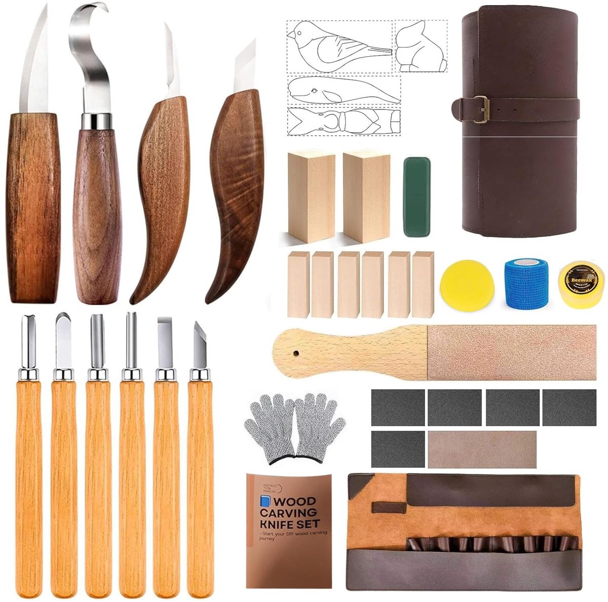 Omgoods - Houtsnijgereedschap Set met Snijmes en Schuurpapier