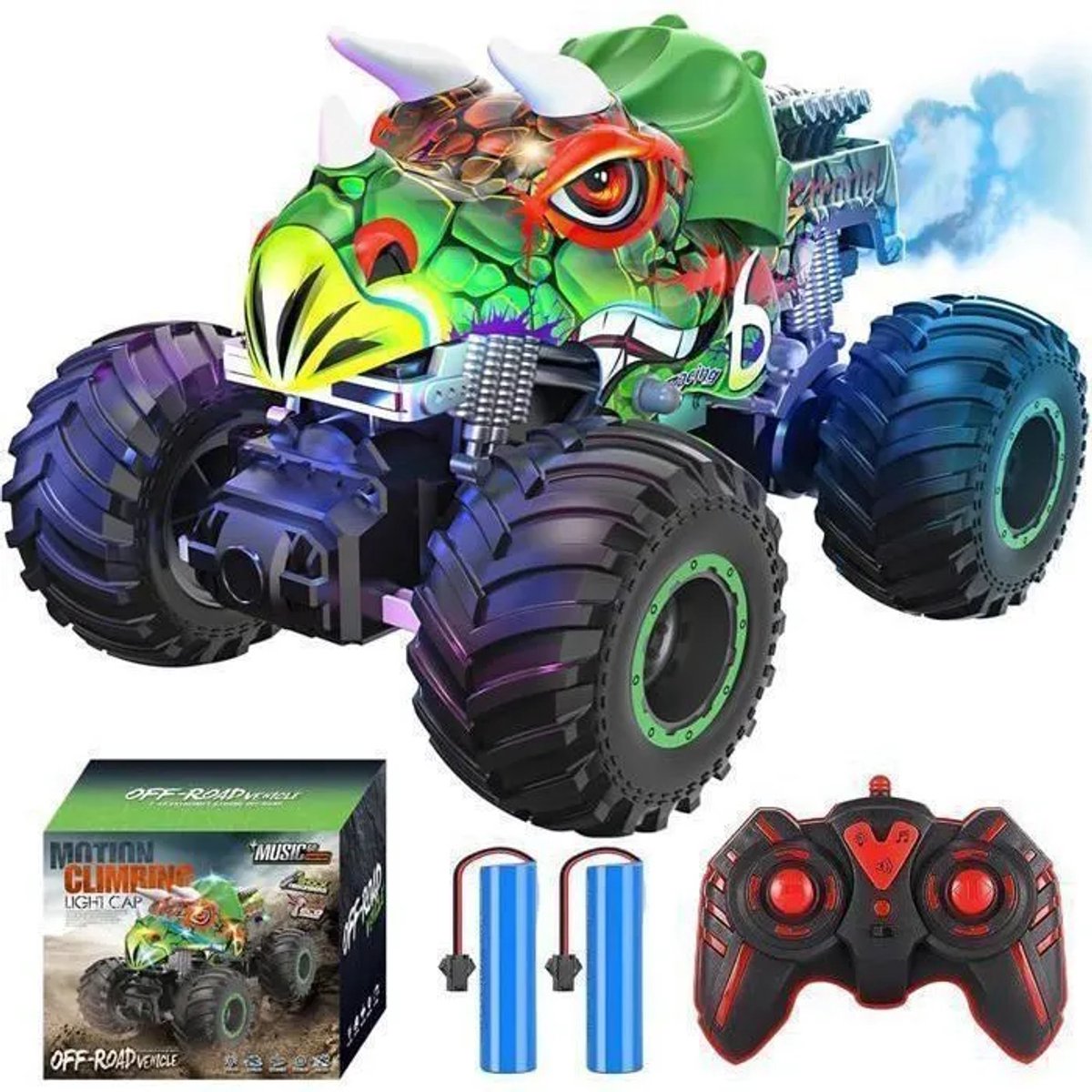 TEKROA® Bestuurbare Offroad RC Auto Monstertruck voor Kinderen - 360° Rotatie - 20 km/u, Met LED & Nevel - Blauw