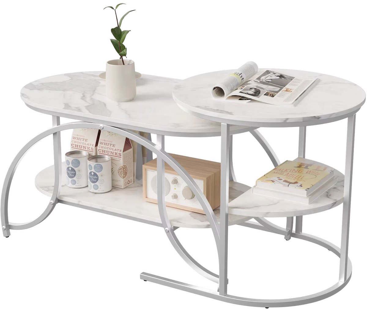 Salontafel Set Wit - met Opbergruimte, Uitschuifbaar - voor Woonkamer