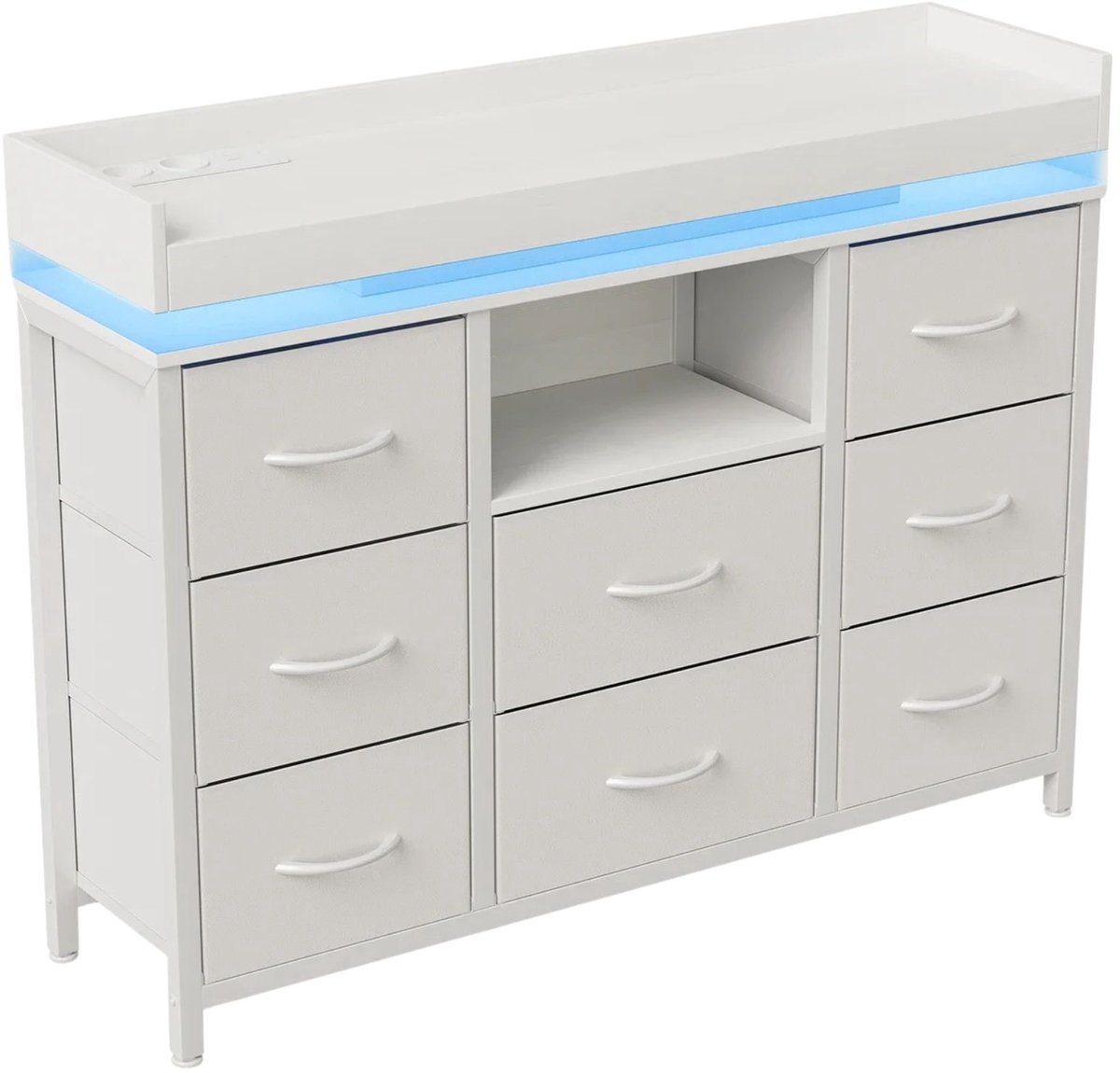 Opbergkast 108 X 82 X 30 Cm Wit - met 8 Lades, LED Verlichting, Lades
