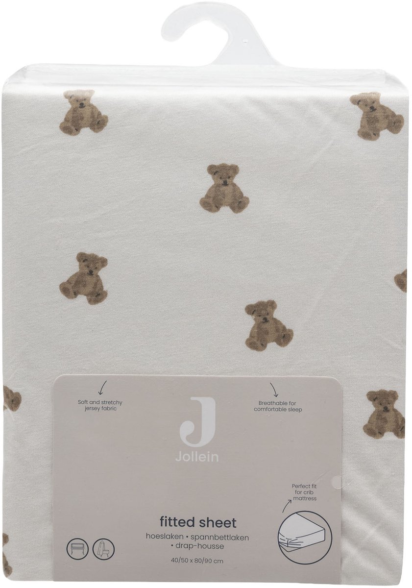 Jollein Hoeslaken Ledikant - 60x120cm - Jersey - Mini Teddy Bear