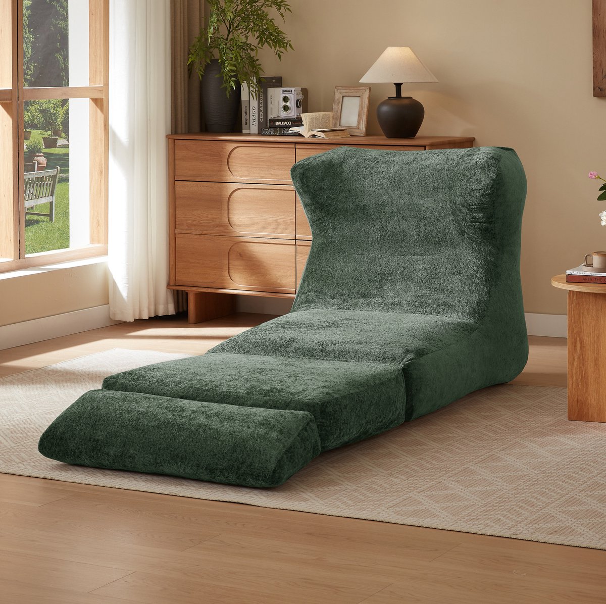 MODENUIT Fauteuil 90 x 210 x 86 - Fauteuil En Ligstoel - Voor Woonkamer En Slaapkamer - Stof Groen
