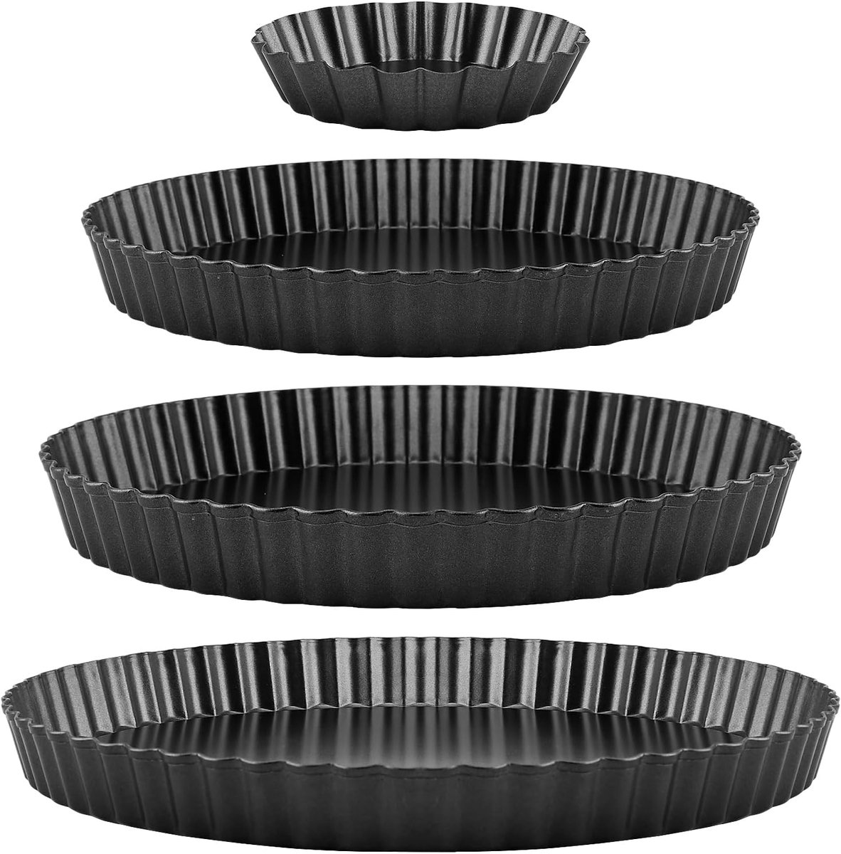 SnelShoppen - Set van 4 Cakevormen met Hefbodem, 10 cm, 22 cm, 26 cm, 30 cm, Quichevorm met Anti-aanbaklaag, Ronde Taartvorm voor Taarten, Quiche, Fru