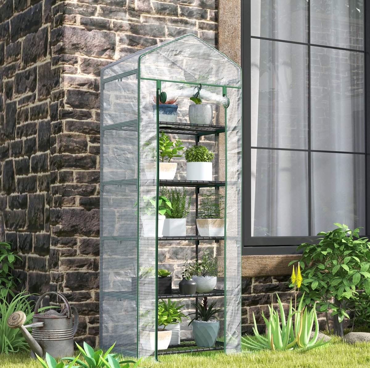 COVREO Tomatenkas 69x49x193 cm wit, stalen frame met 5 etages