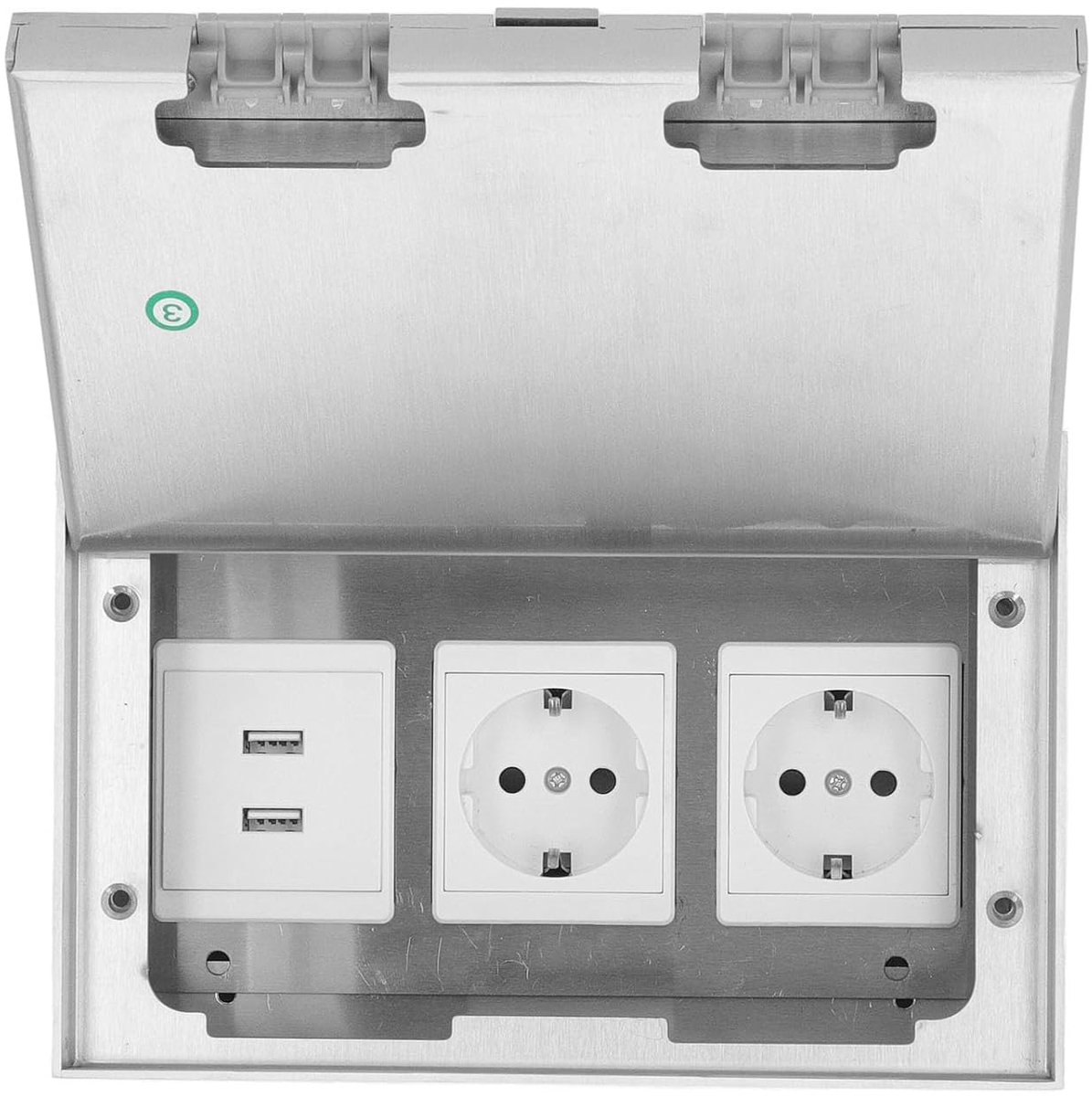Recessed Floor Outlet, Waterproof Stainless Steel Socket Cover, Floor Socket Set with 2 EU Standard 2 USB Ports, Fraud - ShopVlot