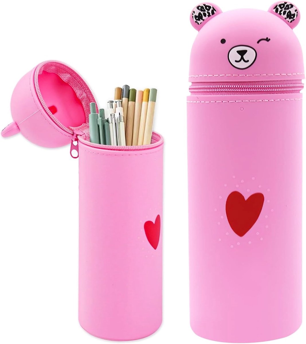 SnelShoppen - Kawaii Soft Silicone Pennenhouder Roze 2-in-1 Grote Schrijfbenodigdheden voor Studenten, Tieners en Volwassenen - Duurzaam en Schattig D
