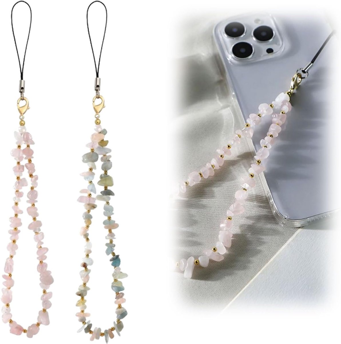 SnelShoppen - 2 Stuks Korte Mobiele Telefoon Hangertje, Parel Korte Telefoon Ketting, Kristal Steen Mobiele Telefoon Strap, Korte Telefoon Strap met H