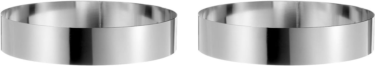 SnelShoppen - 2 Stuks Ronde Taart Ring, 25x5cm, Naadloze RVS Mousse Dessert Ring met Spiegel Coating voor Bakken en Koken