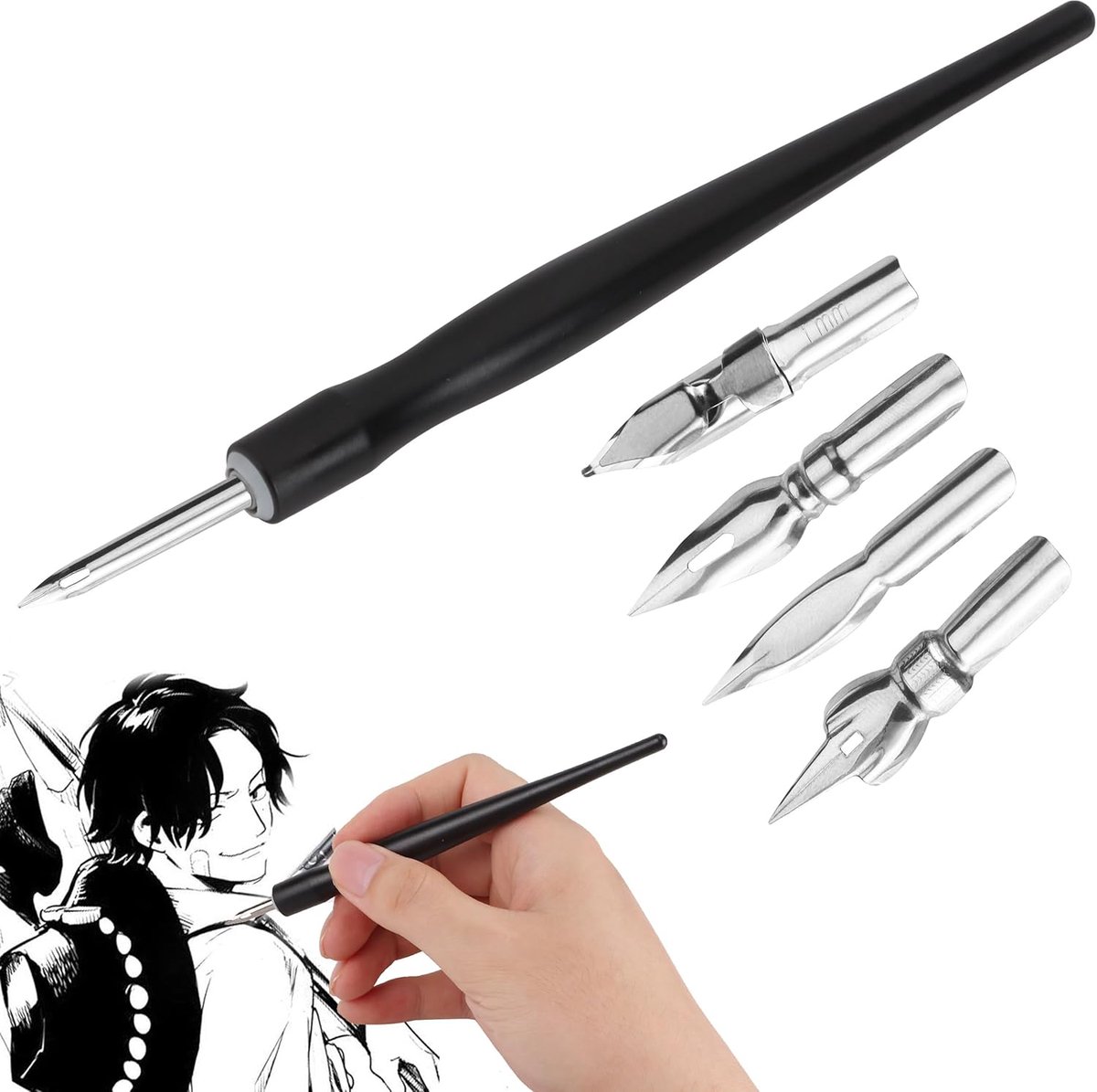 Calligraphy pen set met 5 manga tips - penhouder van hoogwaardig plastic - ideaal voor fijne schrijfstijl - SnelShoppen