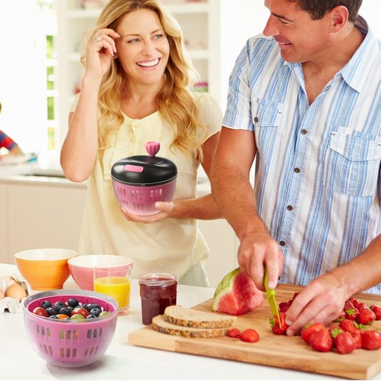 Slacentrifuge - Groente Droger - Verse Salades Maken - Antislip Onderkant - 800 ml - Zwart Roze — afbeelding 2