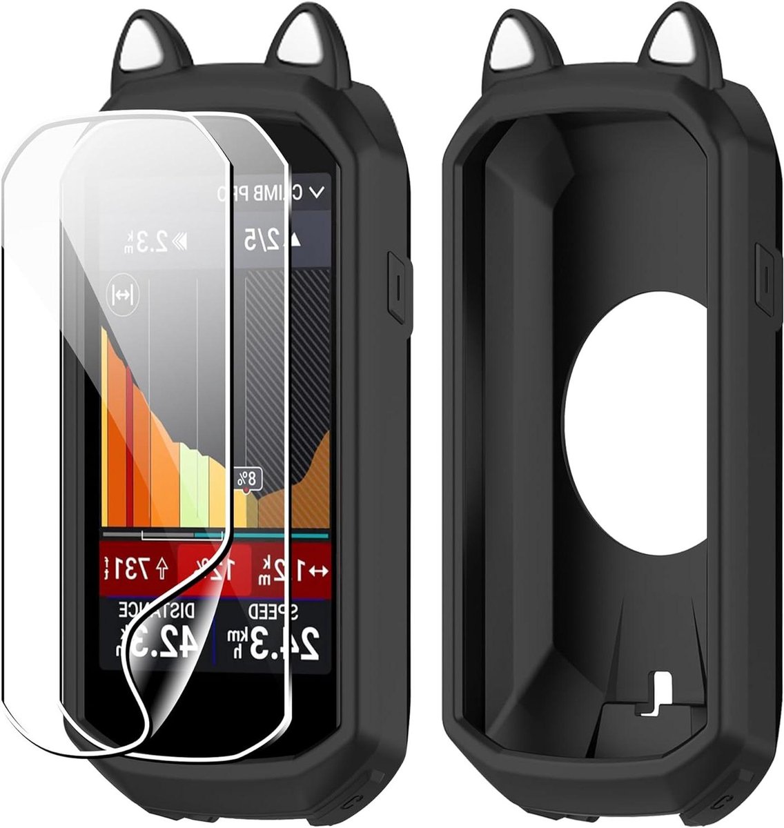 Beschermhoes en folie - GPS accessoire - Fietsnavigatie beschermen - Schokbestendig ontwerp - 2 stuks - Zwart