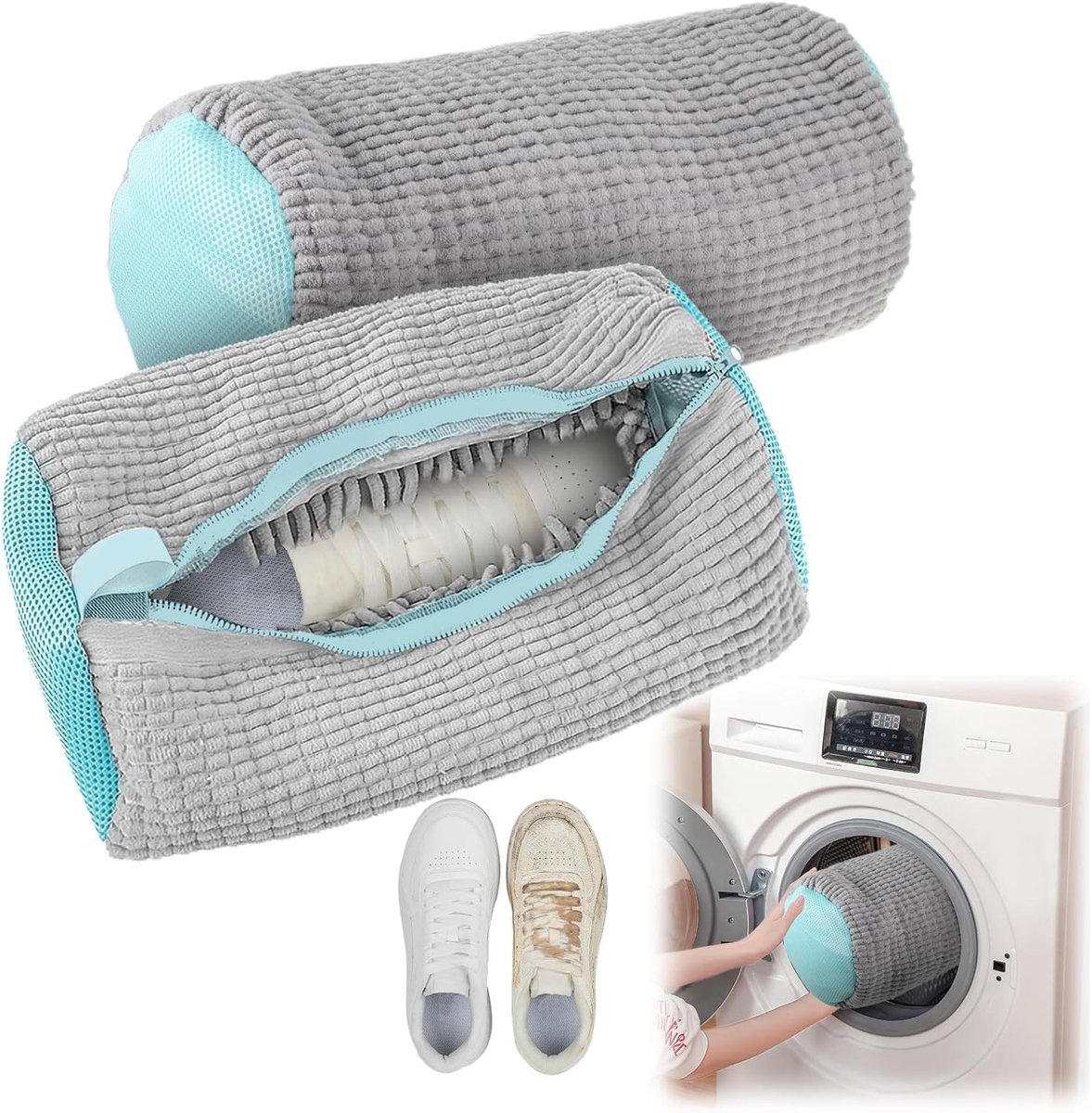 Multifunctionele Waszak voor Schoenen - Herbruikbare Waszak voor Sneakers en Schoenen in Alle Maten - Beschermt Schoenen en Wasmachine tijdens het Wassen (Grijs)