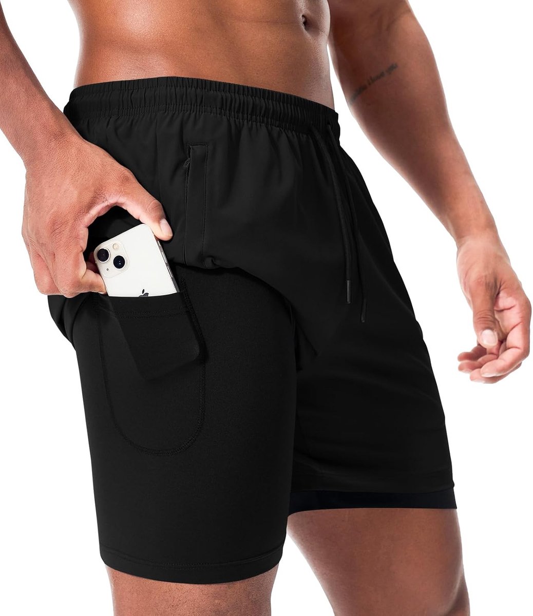 2-in-1 hardloopshort voor heren met ingebouwde telefoonzak - essentiële atletische sneldrogende shorts voor sportschool, training, training en sport