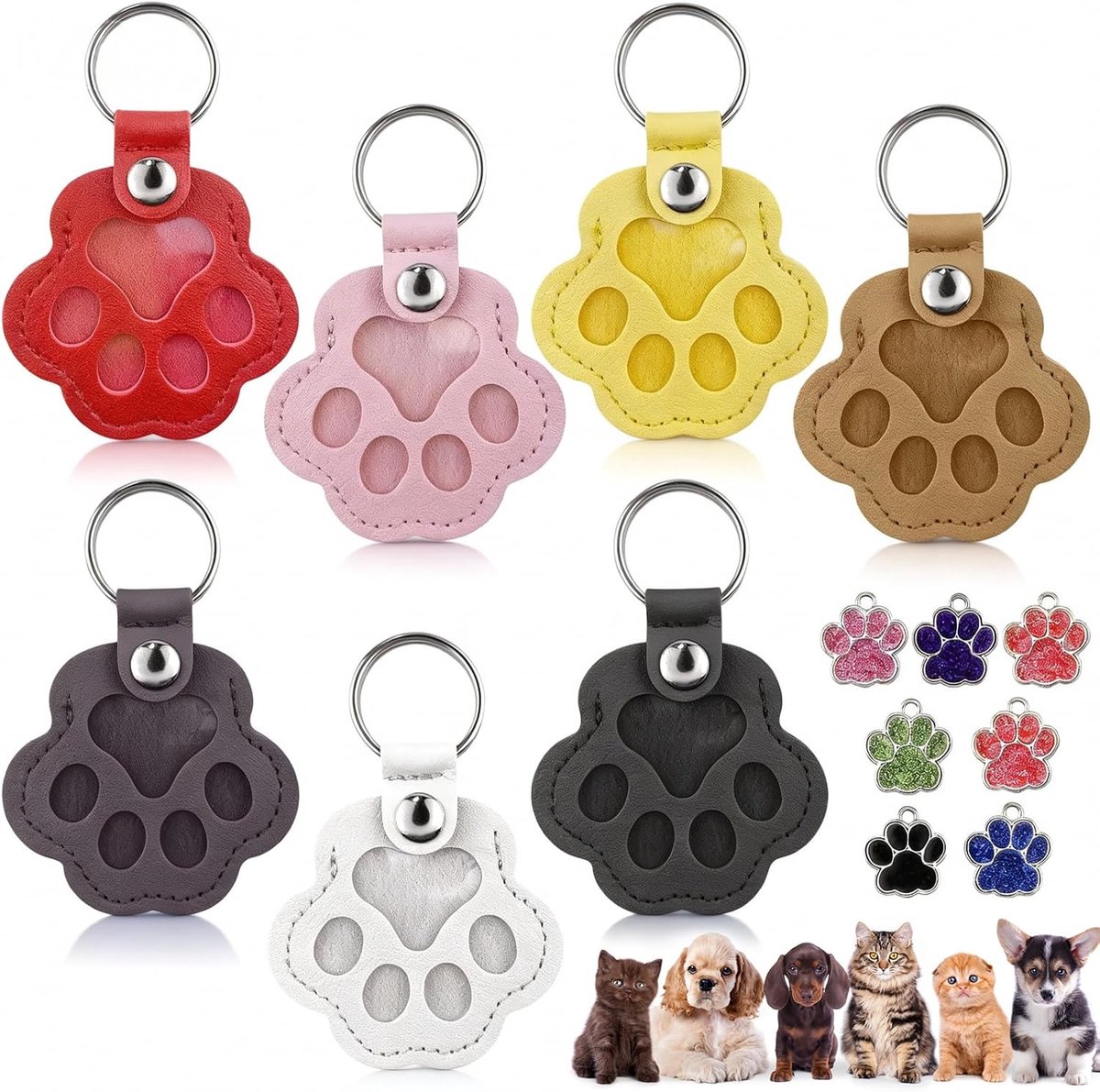 7 stuks sleutelhangers voor dierenharen, sleutelring voor huisdier, metalen kat hond sleutelketting om je lieveling te herinneren en gepersonaliseerde accessoires