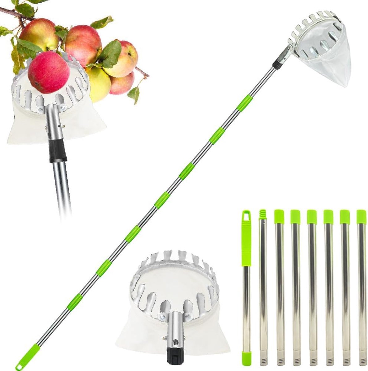 Appelplukker met telescopisch handvat - 10,5 m telescopisch fruitplukgereedschap, moeiteloos om hoog fruit te plukken, fruitgrijper boomplukker voor pruimen-citroenperen