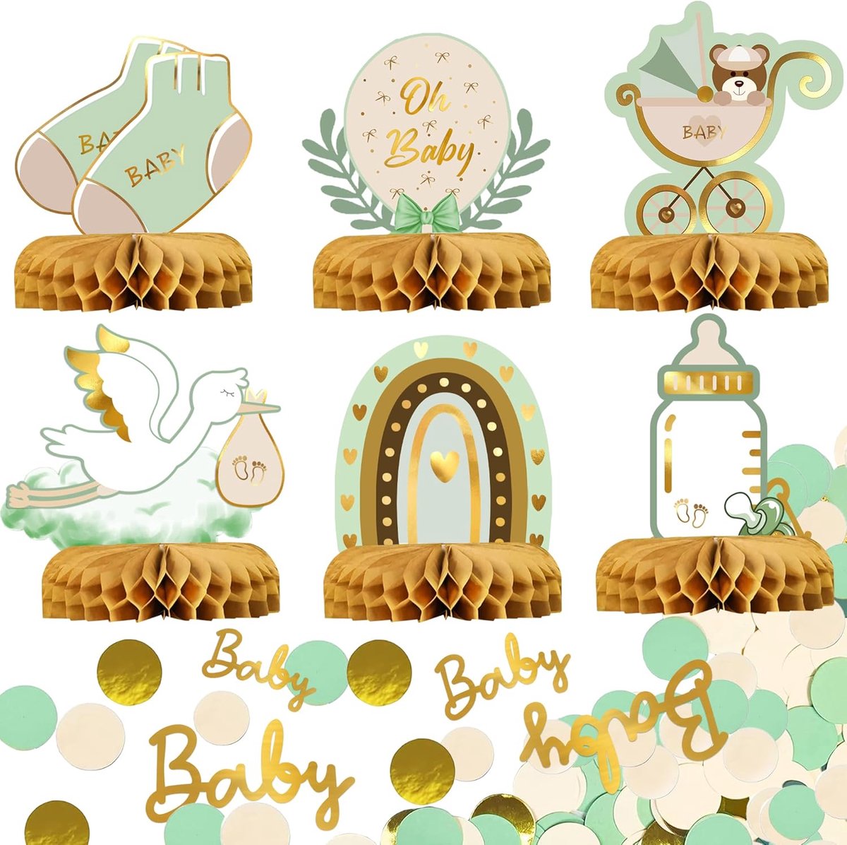 shower decoratie, Honingraat middenstukken | Tafeldecoratie voor doop en communie meisje | Gender reveal decoratie