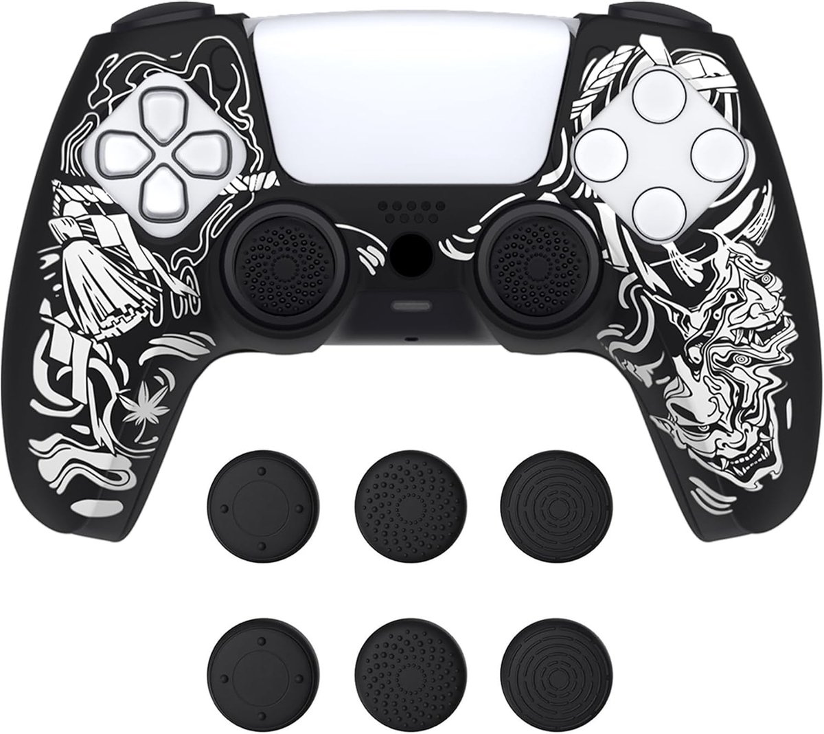 Siliconen Hoes voor ps5 Controller - Antislip Grip, 6 Duim Caps, Dockable Beschermhoes, Comfortabele Touch, Extra Bescherming - Pure Serie (Samurai Prajna Wit)