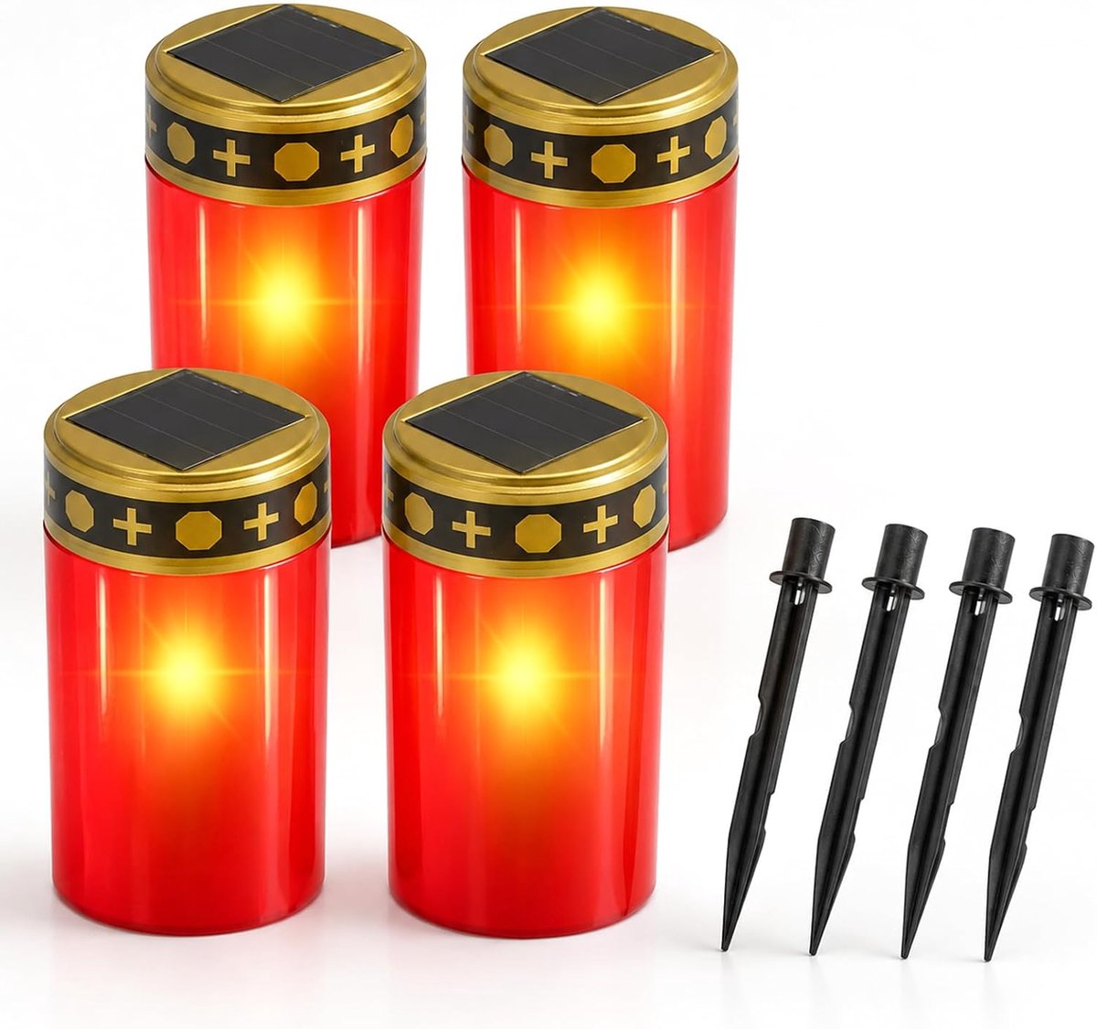 Led-grafkaars, 4 stuks, lamp met lichtsensor, voor begraafplaats, waterdicht IP55, rood, 7 x 12 cm