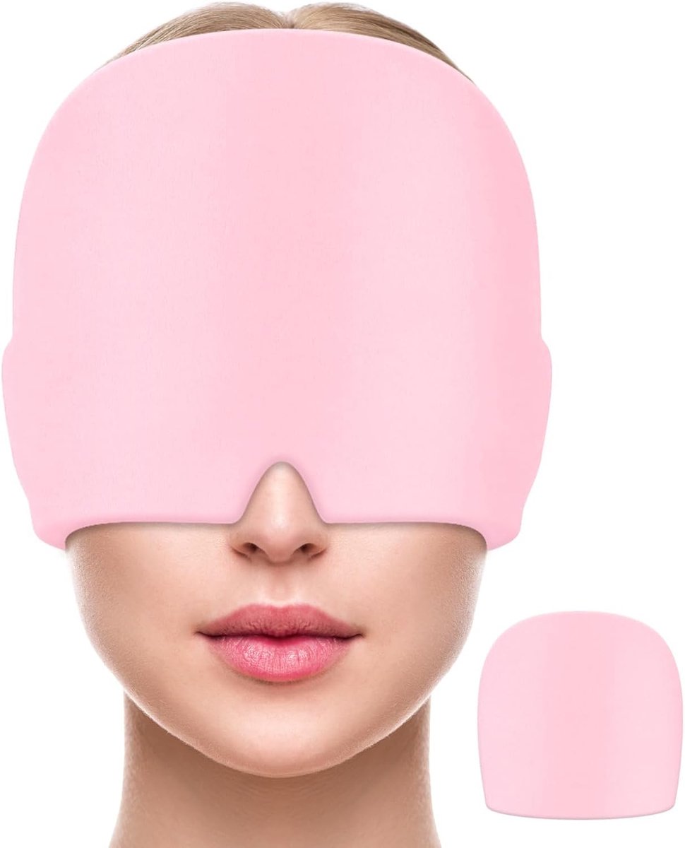 masker, migraine muts, hoofdpijn & migraine reliëfhoed, koelmuts, koelpacks, verkoelend slaapmasker, migraine kap, migraine kap (roze)