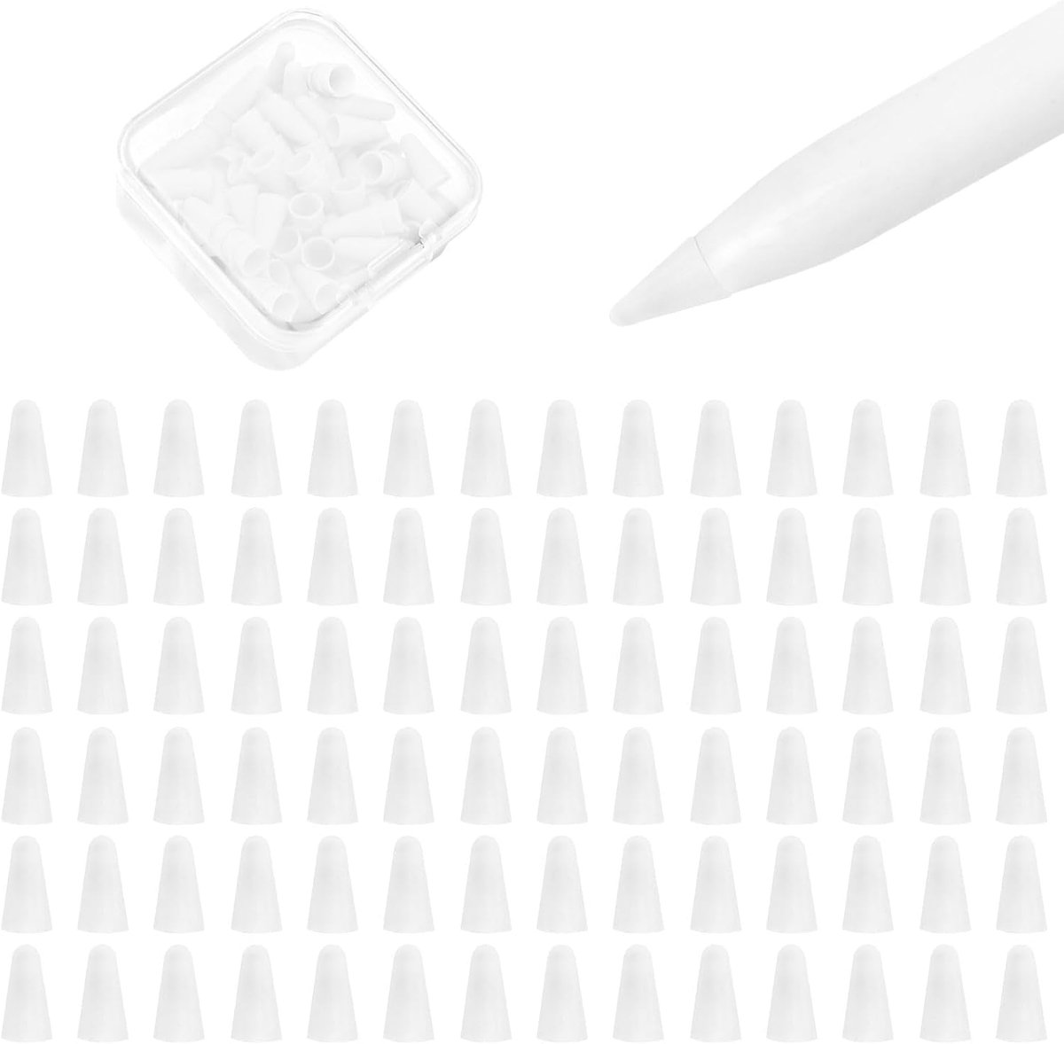 100 stuks siliconen puntbeschermers voor Apple Pencil 1/2/pro/USB-C | 100 siliconen puntbeschermers + 2 penhandgreephoezen inbegrepen, antislip en geluidsdempend voor iPad Pencil