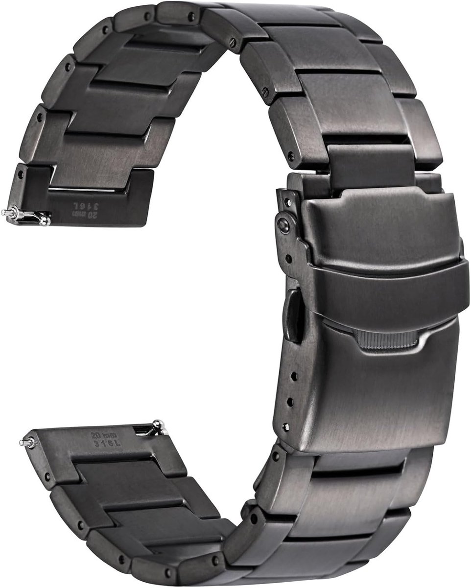 Zwaar uitgevoerde metalen horlogeband, 316L roestvrijstalen vervangende band, vouwsluiting, compatibel met horlogebandbreedte 18 mm, 20 mm, 22 mm en 24 mm.