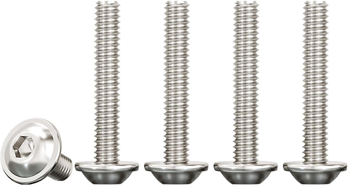 Lenskopschroeven met verzonken zeskant en flens M4x30mm mechanische schroef roestvrij staal A2 V2A hoge hardheid machineschroeven metrisch volledige schroefdraad, 50 stuks