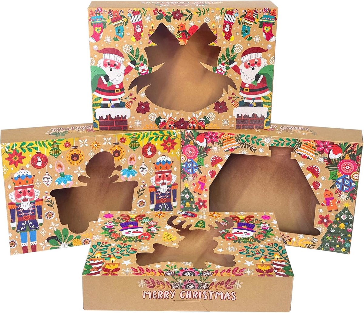 SnelShoppen - Kerst Klok Cookie Dozen Met Venster, 12 Stuks, 30.5 x 20.3 x 6.3 cm, Bakkerij Dozen Voor Kerst, Gebak Dozen Voor Snoep, Taart, Koekjes