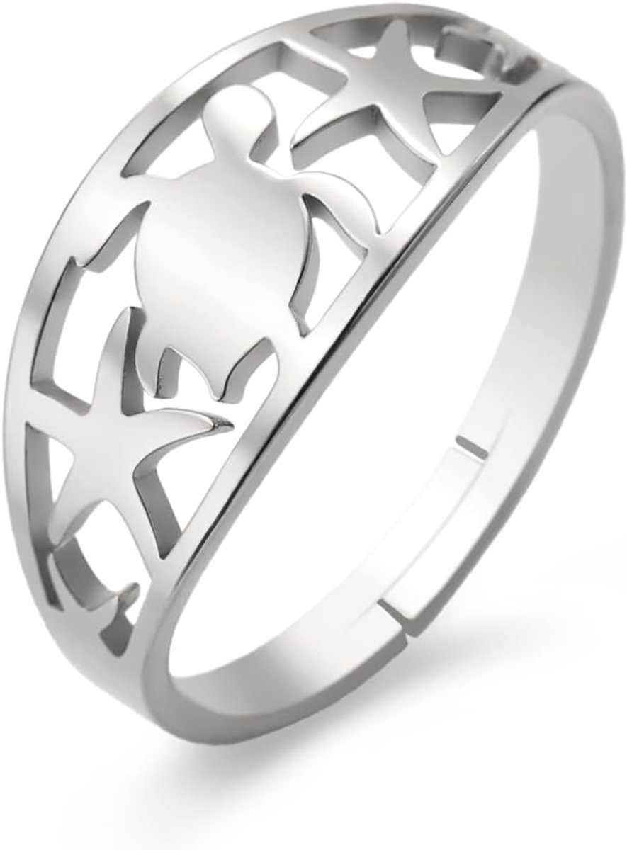 Dierenschildpad, ring voor vrouwen, zeeschildpad en zeester, verlovingsring, bruiloft, belofte, ring, verstelbare oceanen