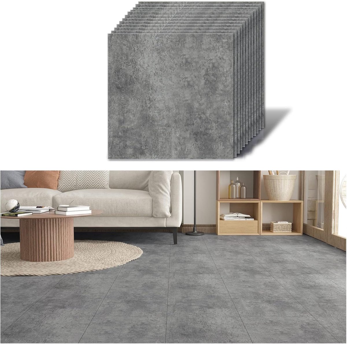 PVC-vloerbedekking, betonlook, vinylvloer, zelfklevend, vloertegels, betonlook, grijs, kleeftegels, vloer, keuken, tegelstickers, badkamer, waterdicht, vinyl tegels, woonkamer, 30 cm x 30 cm