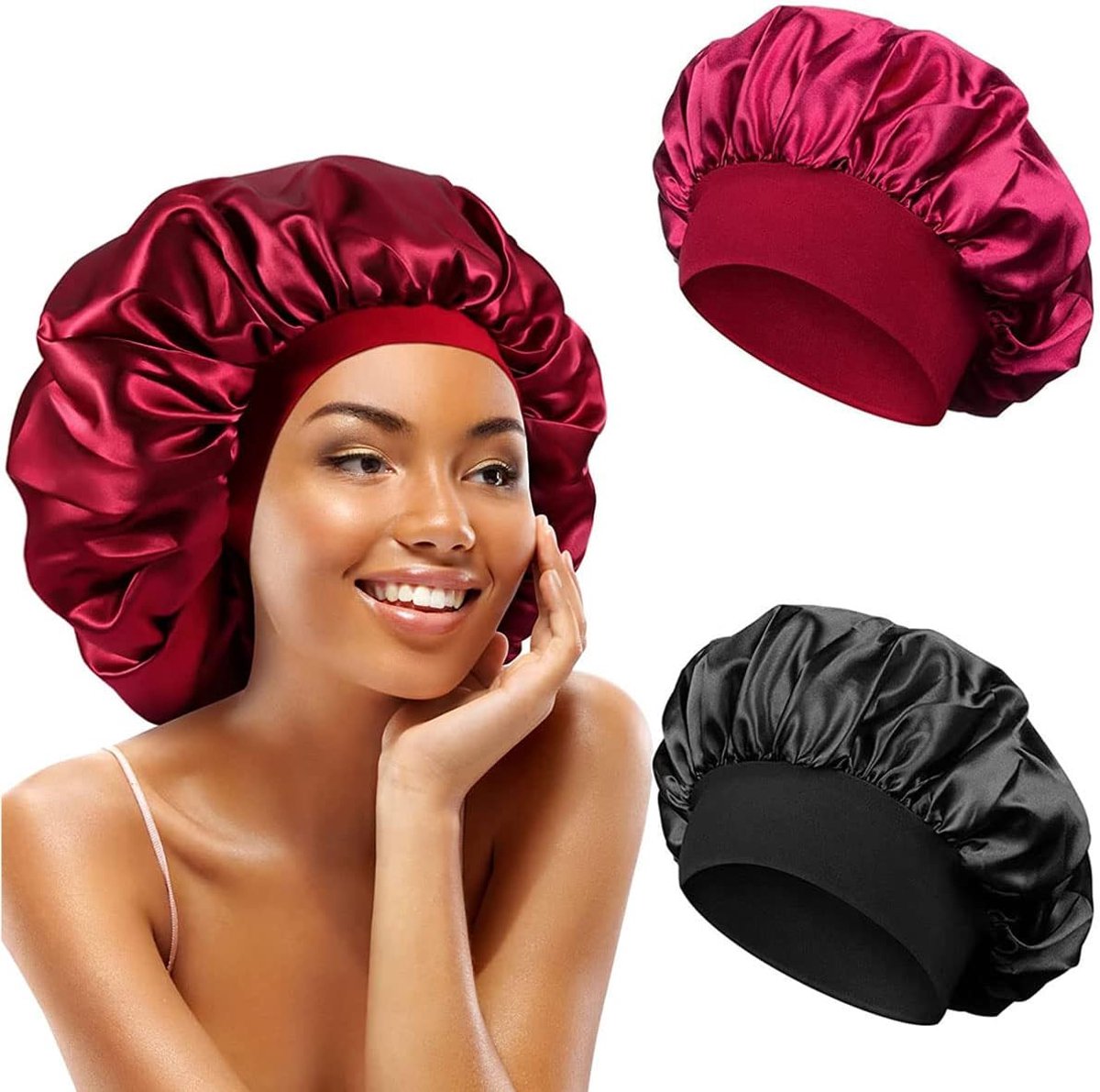 2 stuks zachte slaapmutsen voor dames, elastische satijnen nachtmuts, herbruikbaar, slaaphoeden, losse en strakke satijnen slaapmuts voor haarverzorging, make-up