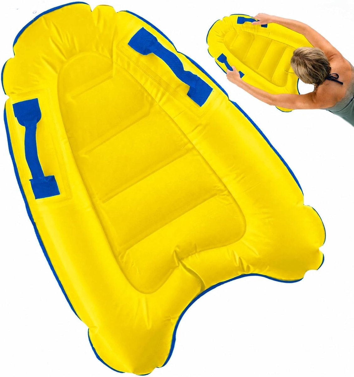 SnelShoppen - Opblaasbare Zwembadplank 75 x 54,5 cm - Zwemplank voor Volwassenen - Opblaasbare Glijbaan - Opvouwbaar - Geel - Voor Tuin, Camping en Fe