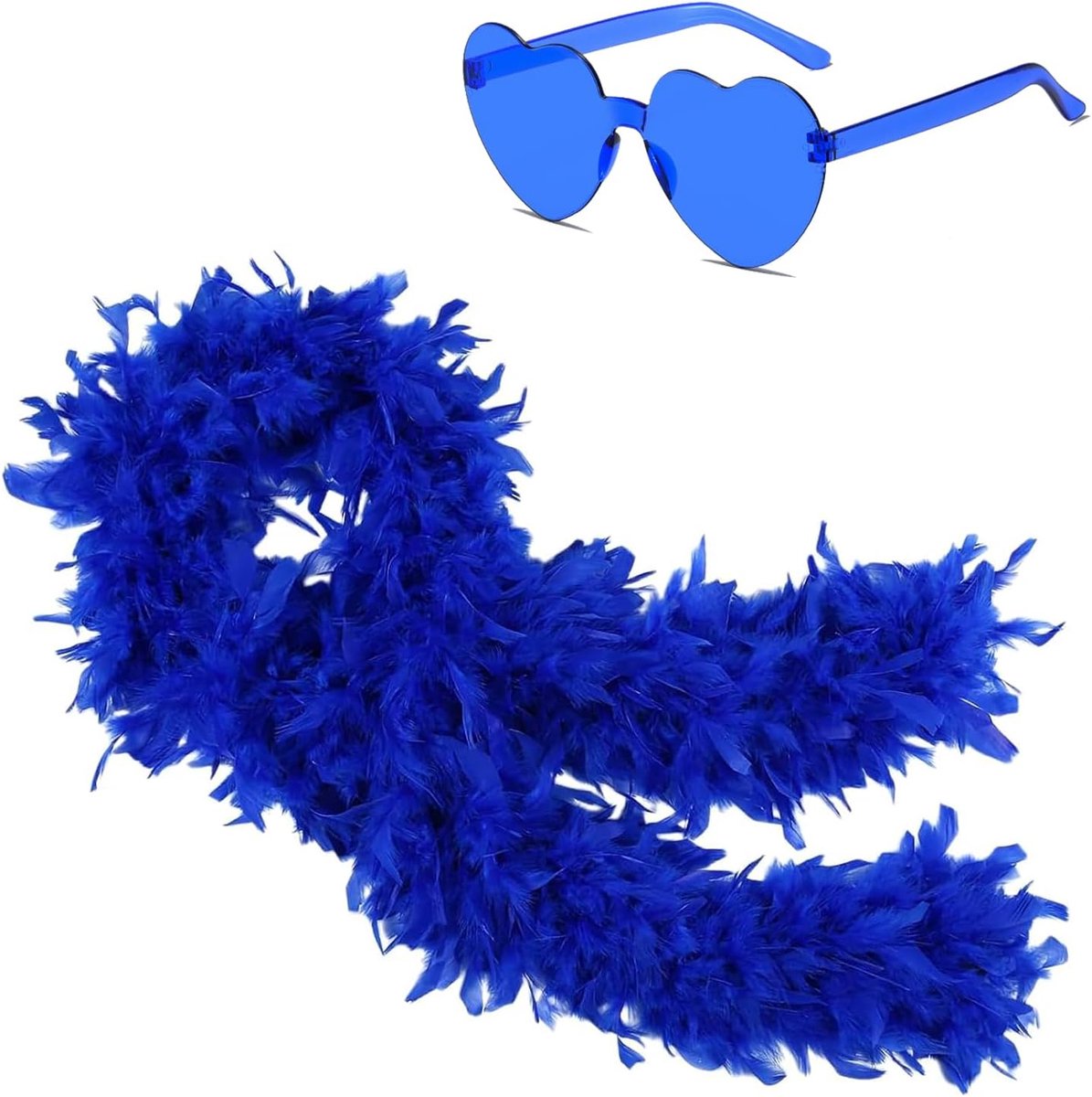 Federboa, 2 m modieuze boa met hartvormige randloze zonnebrillen, dames Turkije veren, accessoires, kostuumaccessoires voor bruiloft, aankleden, feest, cosplay, carnaval, Halloween