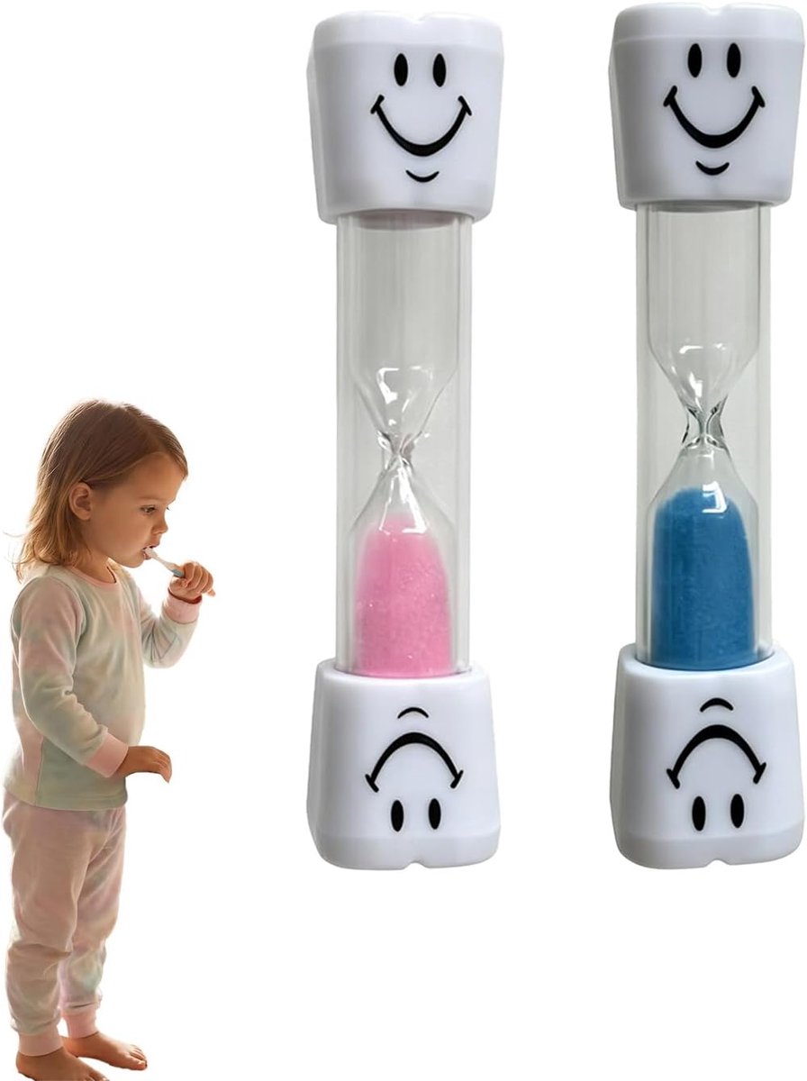 Set van 2 zandlopers met glimlachende gezichten, 3-minuten timer voor kinderen, leren, tandenpoetsen, keuken, kantoor en speeltijd, veilig, kleurrijk en decoratief, effectief tijdmanagement (roze +