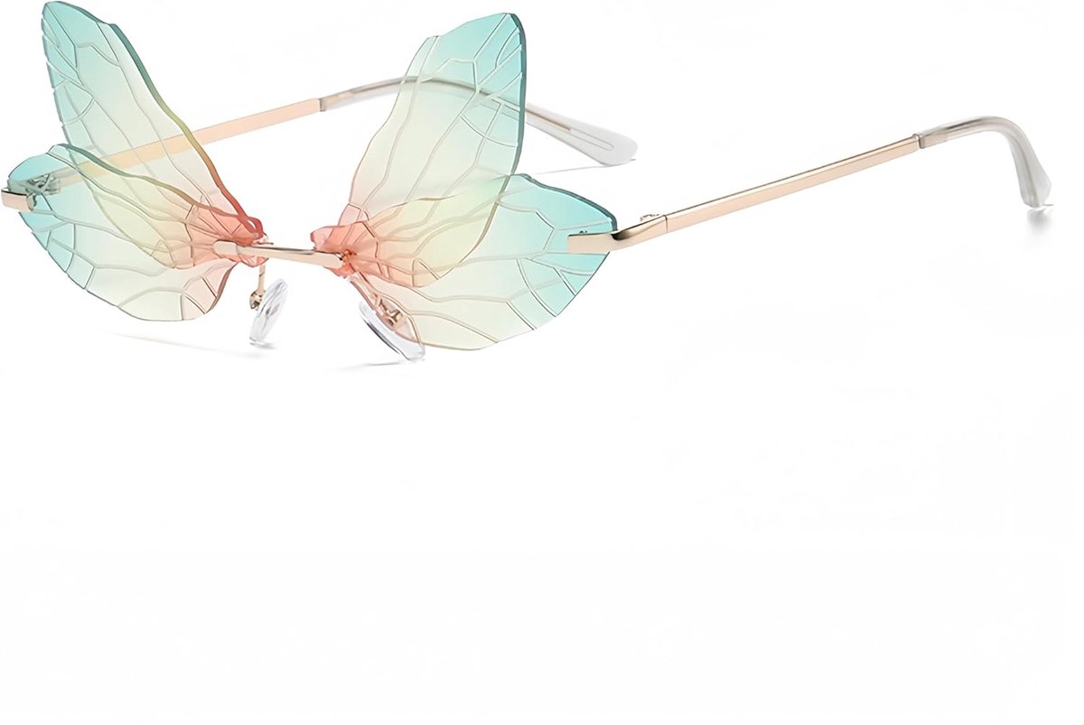 Zonnebril, vlinder-zonnebril, Dragonfly Wings zonnebril voor dames, kleurrijk, rood, geel, groen.