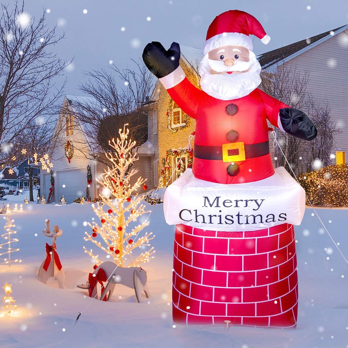 Opblaasbare kerstman, 2,1 m, winterdecoratie, vast touw, spijker, waterdicht, kan worden gebruikt voor woonkamer, balkon, tuin, deur, dakrand