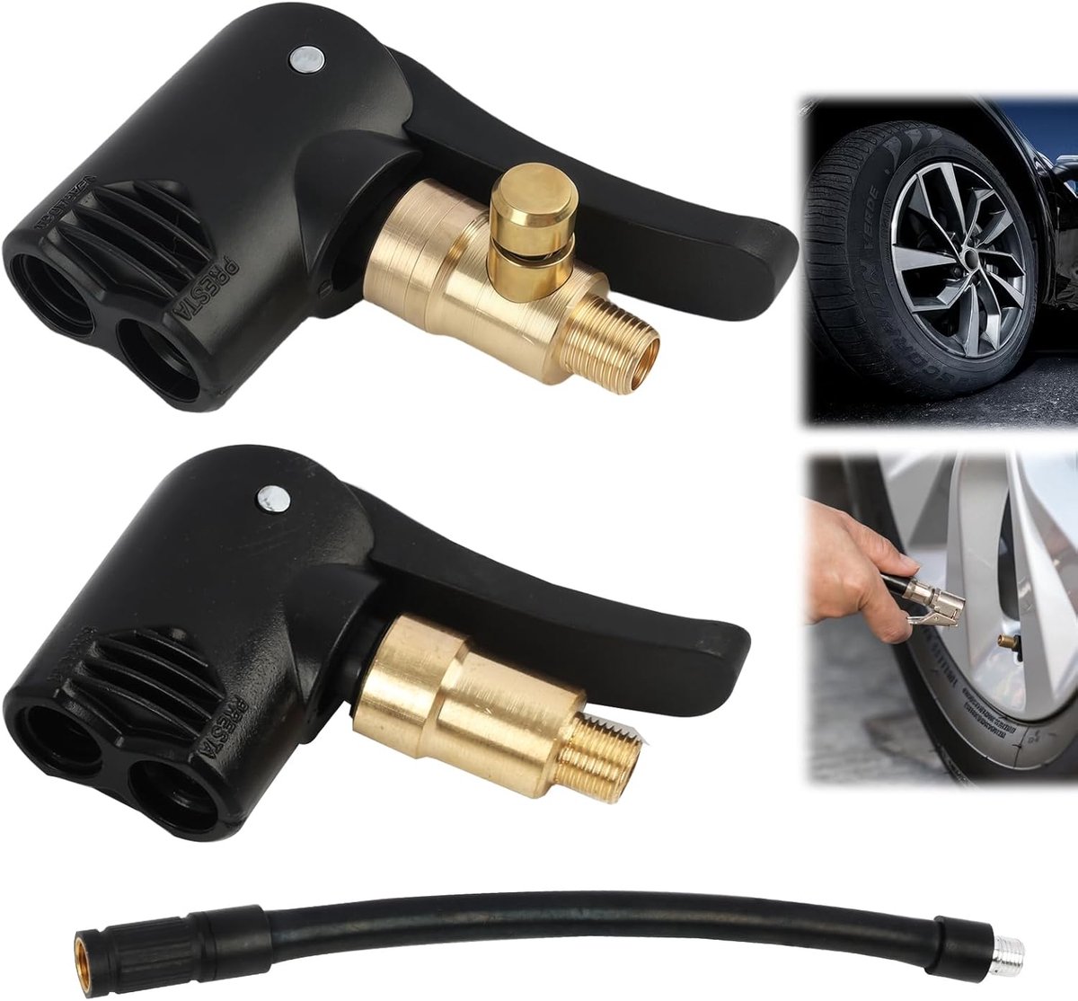 2 stuks bandenventieladapters voor auto, motorfiets en fiets, persluchtboorhouder met Schrader en Presta-adapter, universeel opblaasadapter, voor snel opblazen