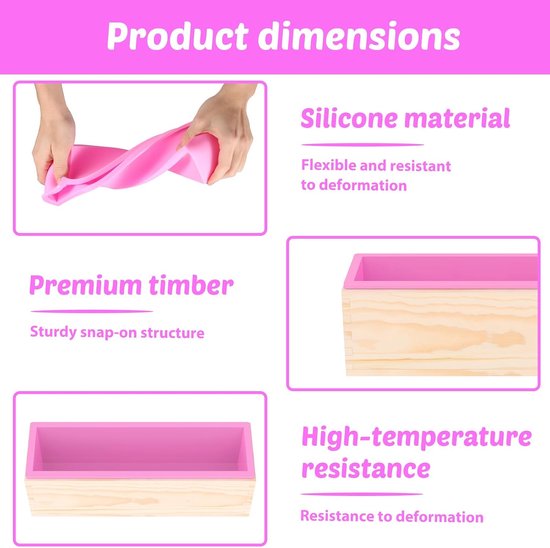 2 stuks siliconen zeepvormen, 1200 ml, zeepvorm met houten doos, rechthoekige siliconen vorm, zeep maken, accessoires vorm, veelzijdige siliconen vormen voor zelf zeep maken, cake, pudding, roze, 2 — afbeelding 2
