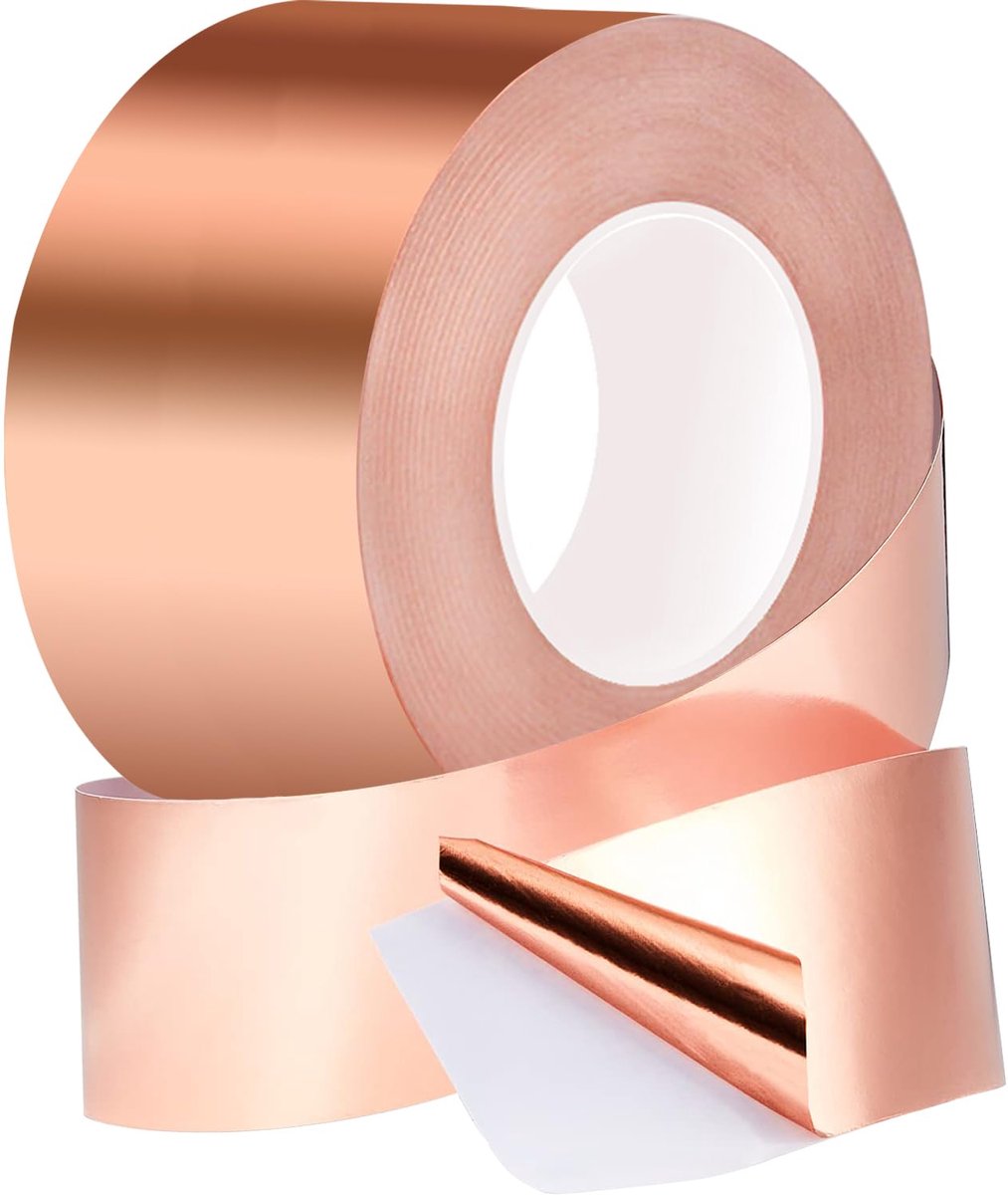 tegen slakken, koperfolie, zelfklevend, enkele gids, slakkenband, koper, EMI kapton tape, 20 m x 5 cm, voor gitaren, EMI-afscherming, elektrische reparaties