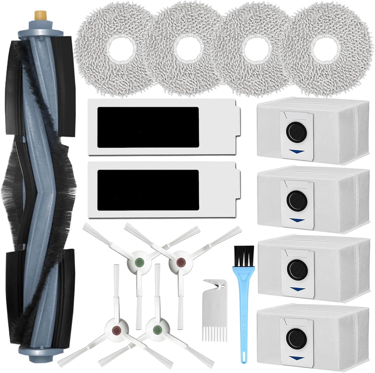 Accessoires voor Ecovacs DEEBOT T20 Omni, reserveonderdelen voor Ecovacs Deebot T20 e Omni stofzuiger, 1 hoofdborstel, 2 HEPA-filters, 4 schoonmaakdoeken, 4 zijborstels, 4 stofzakken