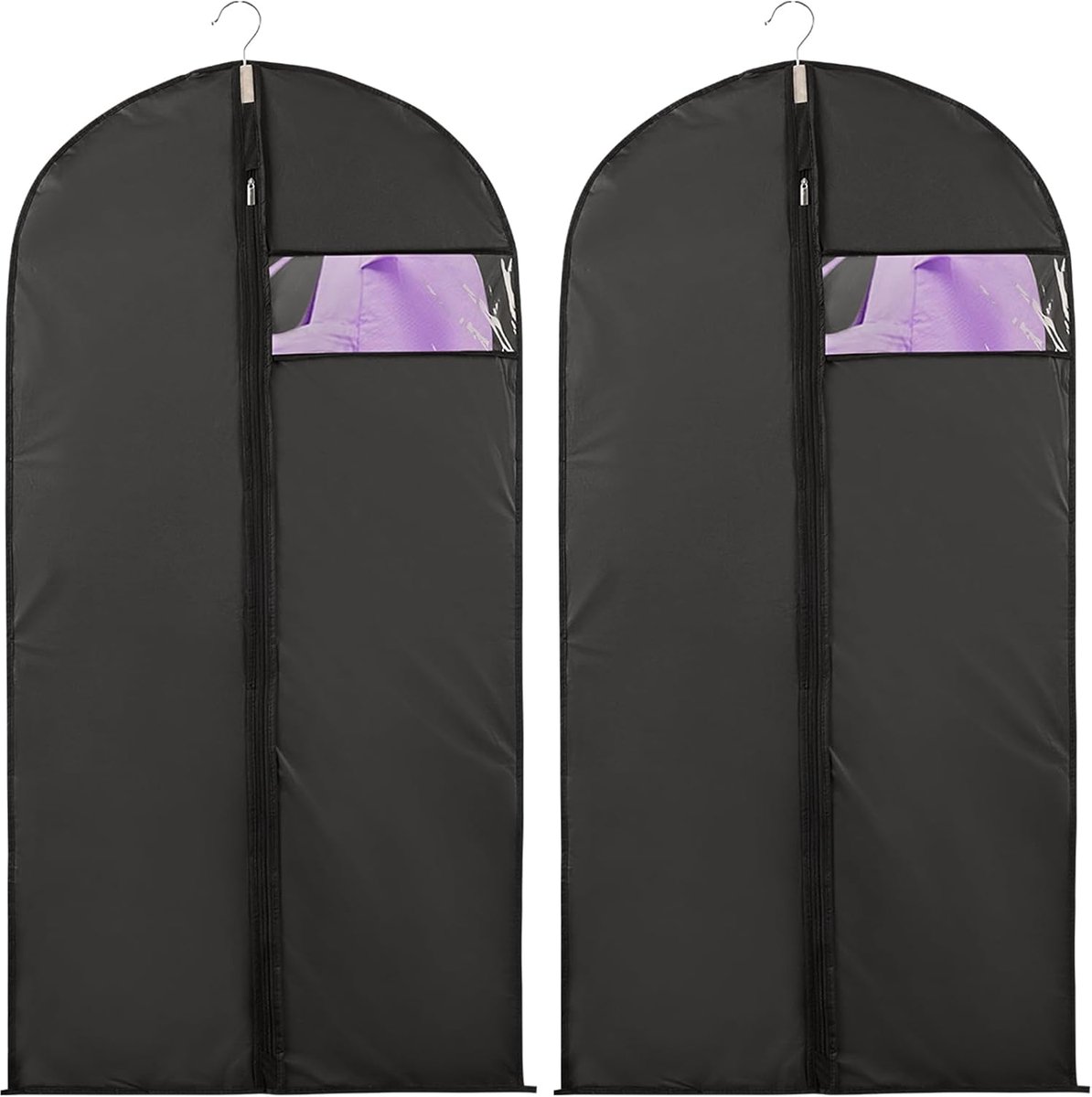Kledinghoezen, set van 2, 60 x 120 cm, mottenbestendige kledinghoezen, doorschijnende pakbeschermer met rits, waterdicht, anti-mijt, ademende kledingbeschermers (zwart)